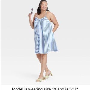 Blue and White striped Dress 1x